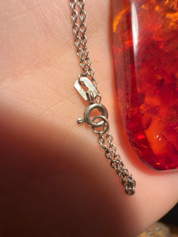 835 Silver Chain and Silver Amber Pendant