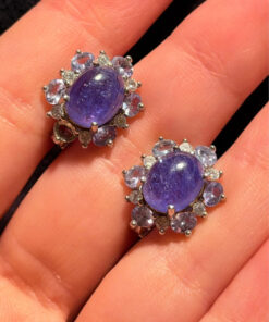925 Sterling Silver Earrings Oval Tanzanite Natural Gemstone Jewelry