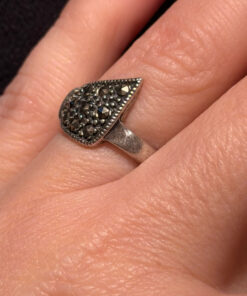 925 Sterling Silver Vintage 90s Ukraine  Real Marcasite Gemstone Ring UK J 1/2 (#14)