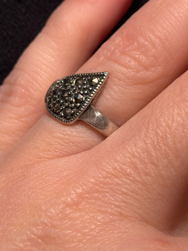 925 Sterling Silver Vintage 90s Ukraine Real Marcasite Gemstone Ring UK J 1/2 (#14)
