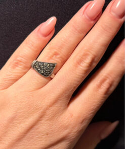 925 Sterling Silver Vintage 90s Ukraine Real Marcasite Gemstone Ring UK J 1/2
