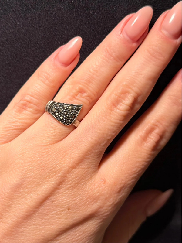 925 Sterling Silver Vintage 90s Ukraine Real Marcasite Gemstone Ring UK J 1/2 (#14)