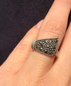 925 Sterling Silver Vintage 90s Ukraine Real Marcasite Gemstone Ring UK J 1/2