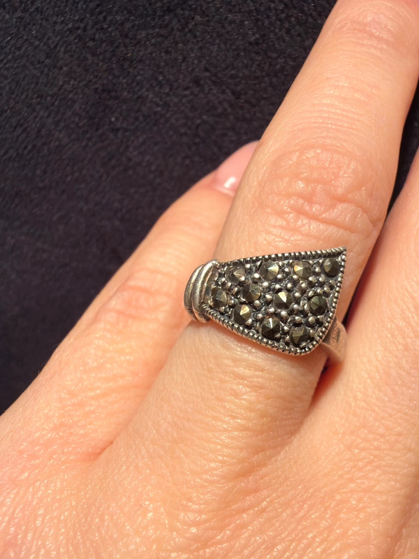 925 Sterling Silver Vintage 90s Ukraine Real Marcasite Gemstone Ring UK J 1/2 (#14)