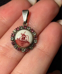 Vintage  Tested Silver Paste Holland Windmill Porcelain Pendant#117