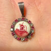 Vintage  Tested Silver Paste Holland Windmill Porcelain Pendant#117