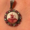 Vintage  Tested Silver Paste Holland Windmill Porcelain Pendant#117