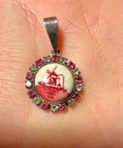 Vintage  Tested Silver Paste Holland Windmill Porcelain Pendant#117
