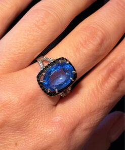 High-Quality Lab-Created Blue Spinel Sterling Silver Ring – Size O#7