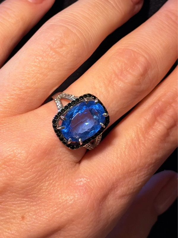 High-Quality Lab-Created Blue Spinel Sterling Silver Ring – Size O#7