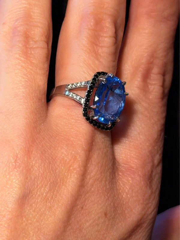High-Quality Lab-Created Blue Spinel Sterling Silver Ring – Size O#7