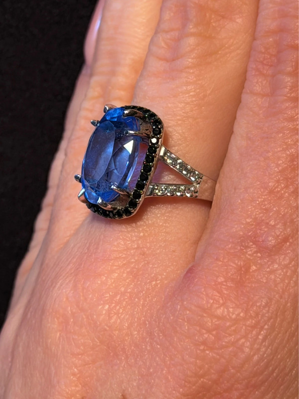 High-Quality Lab-Created Blue Spinel Sterling Silver Ring – Size O#7