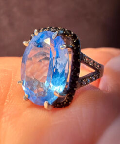 High-Quality Lab-Created Blue Spinel Sterling Silver Ring – Size O