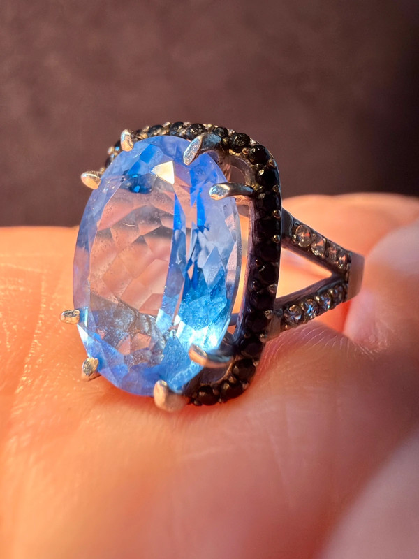 High-Quality Lab-Created Blue Spinel Sterling Silver Ring – Size O#7