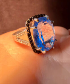 High-Quality Lab-Created Blue Spinel Sterling Silver Ring – Size O