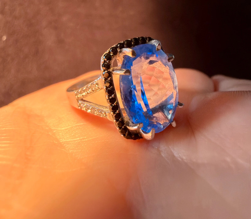 High-Quality Lab-Created Blue Spinel Sterling Silver Ring – Size O#7