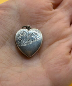 Vintage 925 Sterling Silver Etched Heart Locket Pendant#22