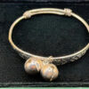 Vintage Baby bracelet with bells ,flower sterling silver adjustable