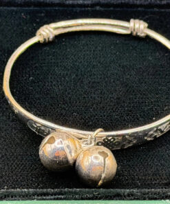 Vintage Baby bracelet with bells ,flower sterling silver adjustable