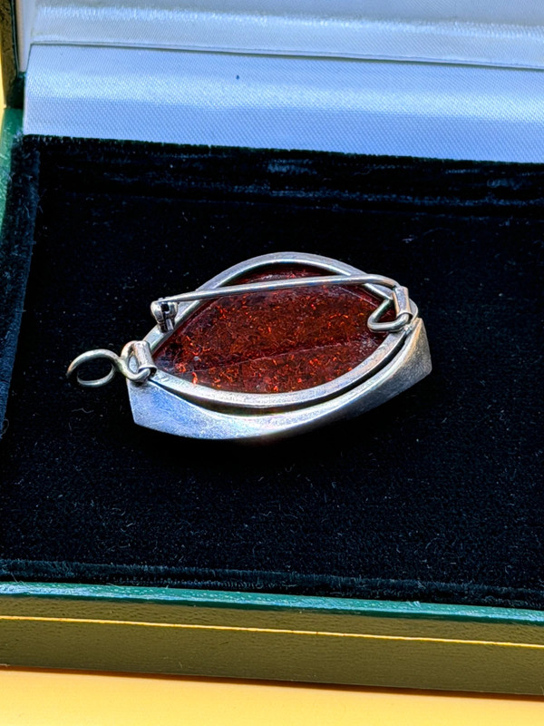 Baltic vintage amber sterling silver pendant brooch#140