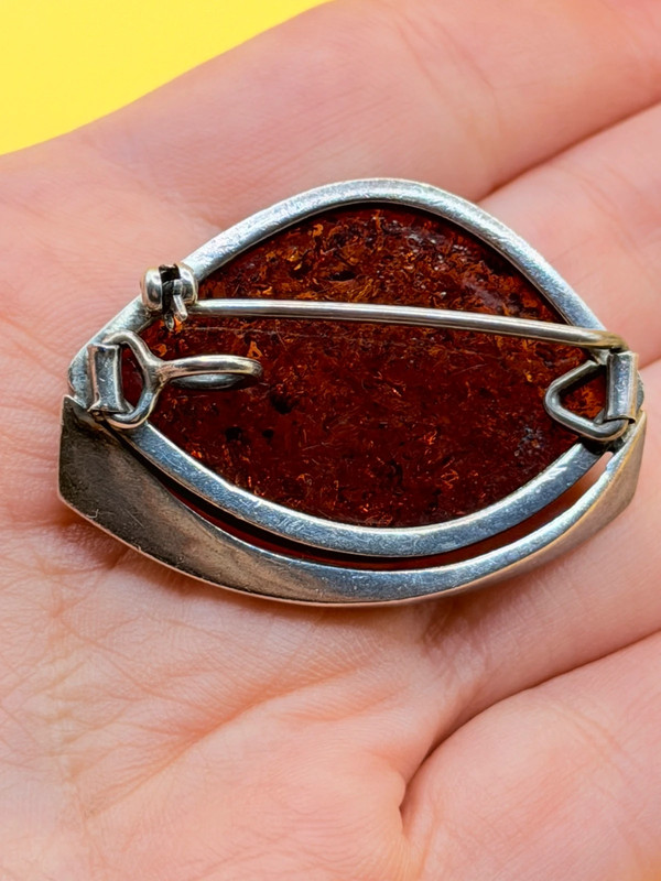 Baltic vintage amber sterling silver pendant brooch#140
