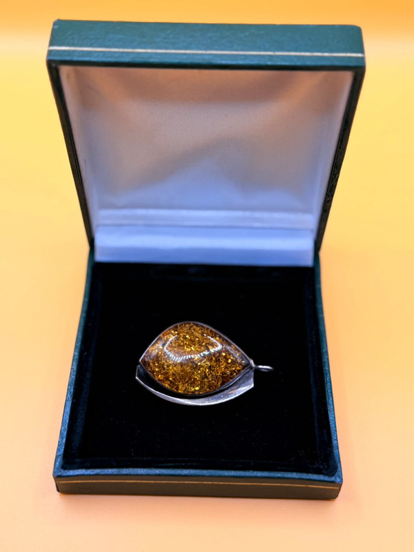 Baltic vintage amber sterling silver pendant brooch#140