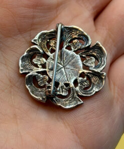 Vintage Sterling Silver Cats Eye & Marcasite Brooch