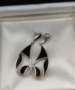 Vintage Sterling Silver Onyx Dangle Earrings
