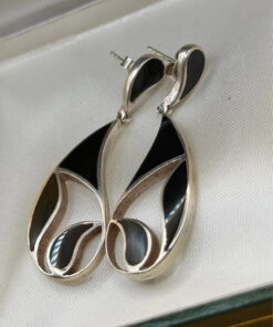 Vintage Sterling Silver Onyx Dangle Earrings