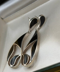 Vintage Sterling Silver Onyx Dangle Earrings