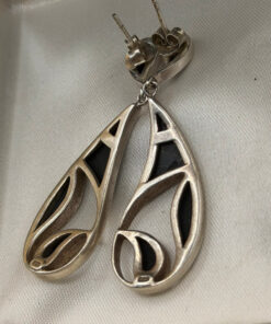 Vintage Sterling Silver Onyx Dangle Earrings