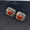 Vintage Cherry amber Studs, Dangle Earrings - Magic Squares #144