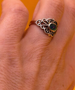 Abalone Oval Filigree Cutout Ring 925 Sterling Silver Sizes L