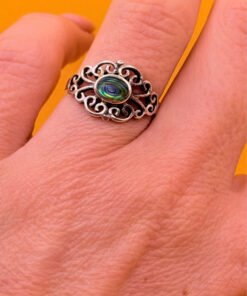 Abalone Oval Filigree Cutout Ring 925 Sterling Silver Sizes L#144