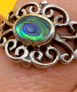 Abalone Oval Filigree Cutout Ring 925 Sterling Silver Sizes L