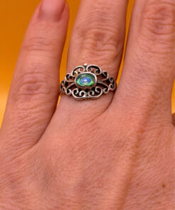 Abalone Oval Filigree Cutout Ring 925 Sterling Silver Sizes L
