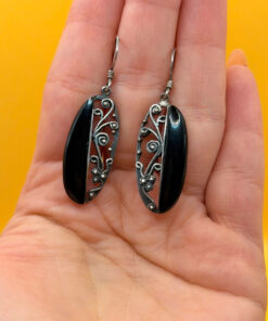 Vintage Earrings, Silver and Onyx # 145