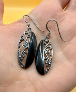 Vintage Earrings, Silver and Onyx