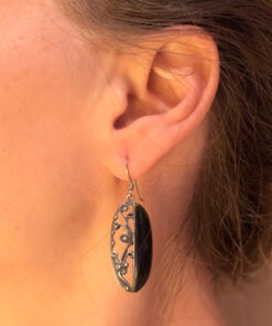 Vintage Earrings, Silver and Onyx