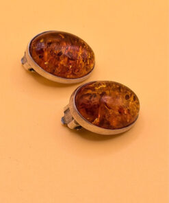 Vintage Baltic amber sterling silver clip-on earrings