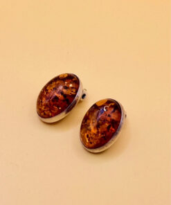 Vintage Baltic amber sterling silver clip-on earrings #145