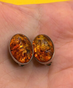 Vintage Baltic amber sterling silver clip-on earrings