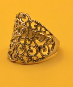 Vintage Sterling Silver Wide Filigree Spiral Pattern RingUk size R