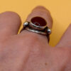 vintage sterling silver ring features a large, oval-shaped cabochon carnelian stone Size M#146