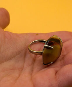 Chinese Ring, 925 Silver with Natural Carnelian, Size K
