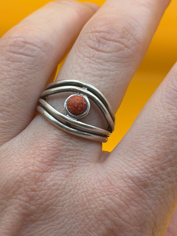 Silver ring with sponge coral, size N#148