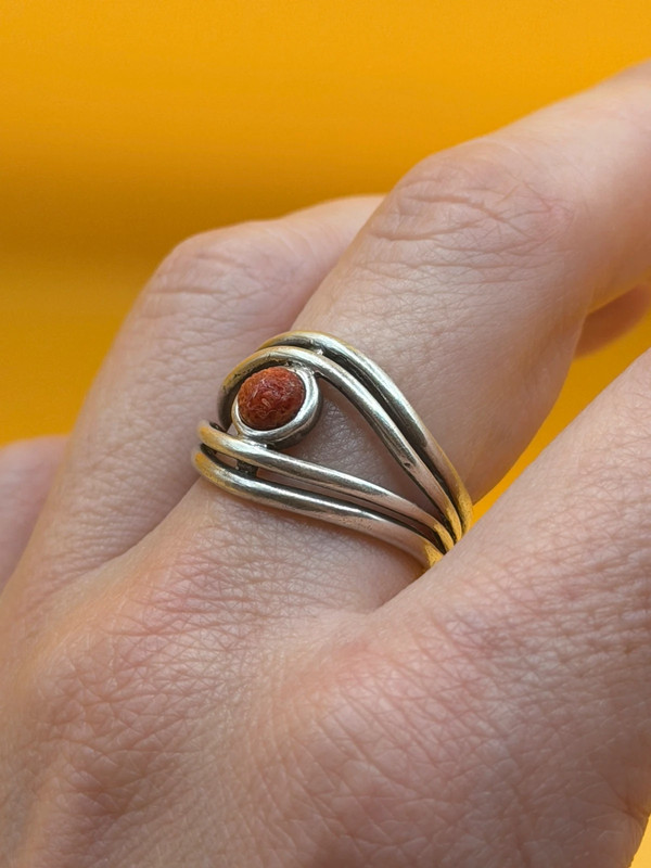 Silver ring with sponge coral, size N#148
