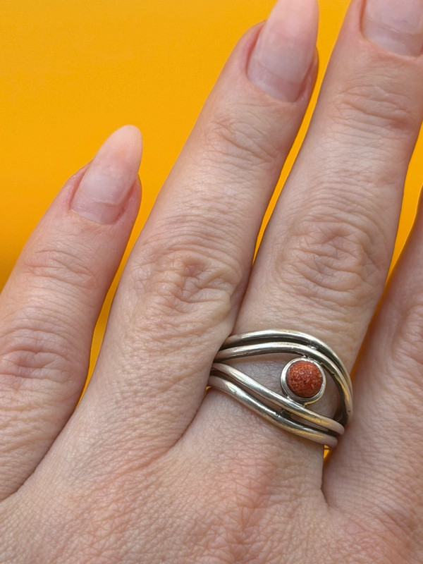 Silver ring with sponge coral, size N#148
