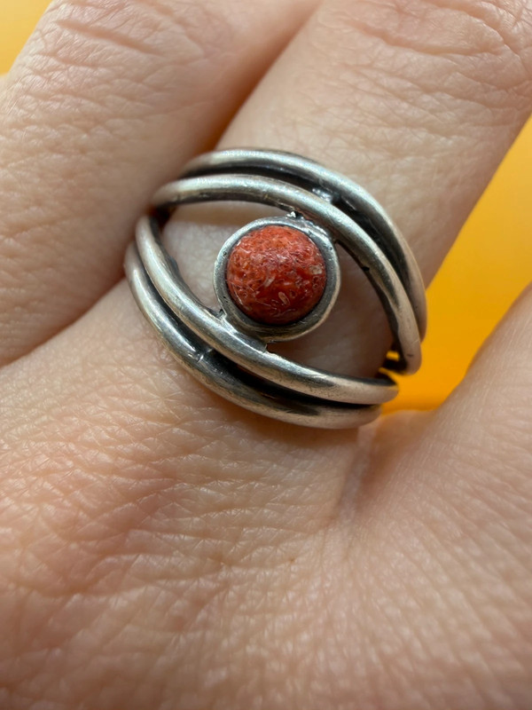 Silver ring with sponge coral, size N#148