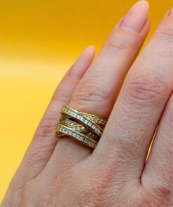 High-Quality CZ Silver Ring with Gold Plating, Size K#148